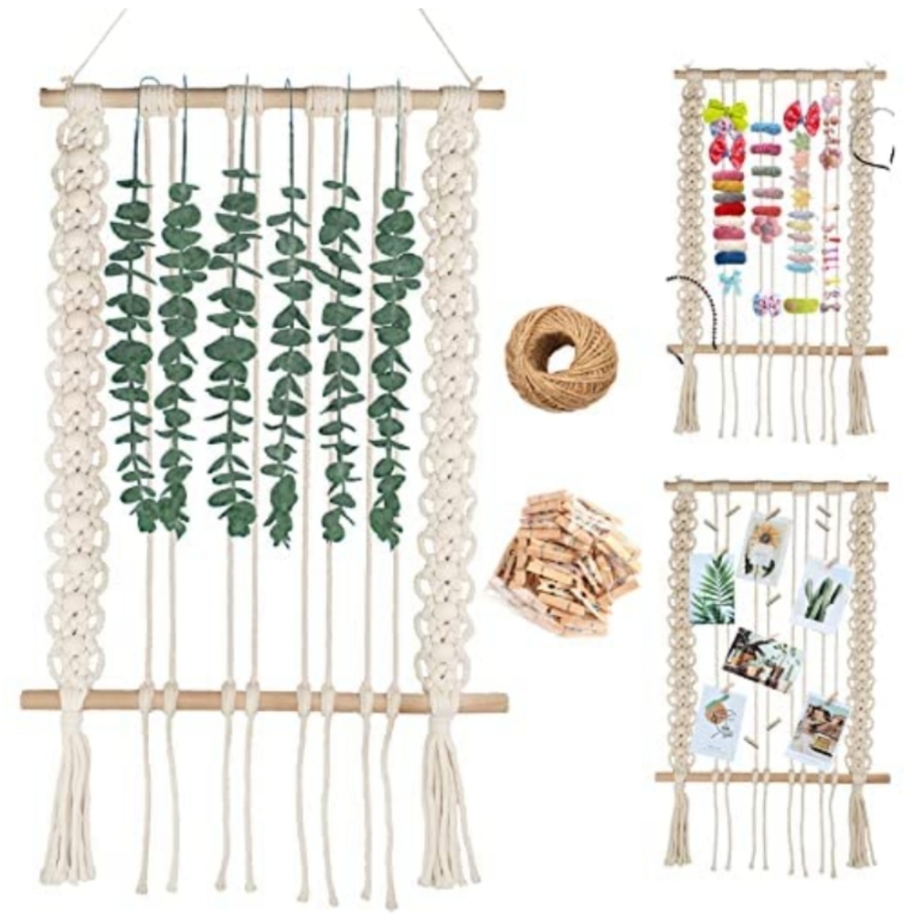 Macrame Woven Wall Hanging, Plant Farmhouse Chic Wall Art Decor